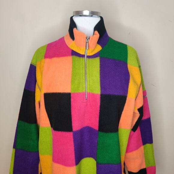 Chaus Sport Fleece Tunic Sweater Jacket Colorblock Colorful - Picture 3 of 10